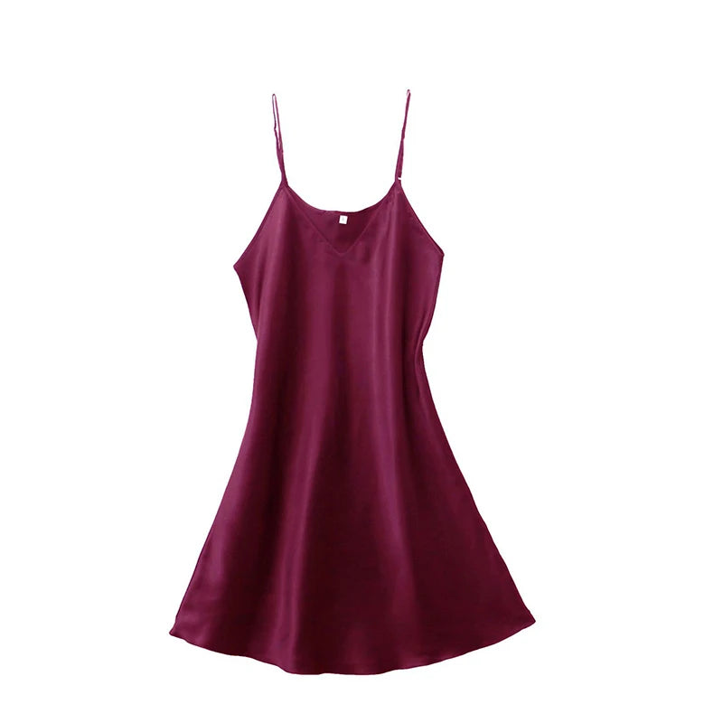 Women's Sexy Silk Satin Night Dress Sleeveless Nighties V-neck Nightgown Nightdress Plus Size Sleepwear Nightwear