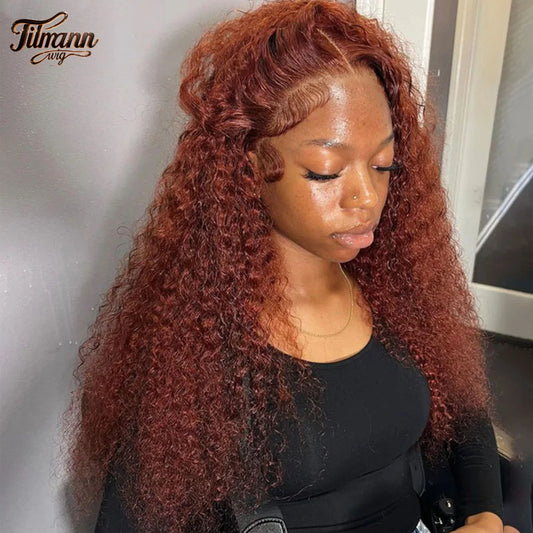 Reddish Brown Deep Wave Lace Front Human Hair Wig 32 40 Inch Colored Hd Lace Frontal Wig For Women 13x6 Water Curly Wigs 5x5 4x4