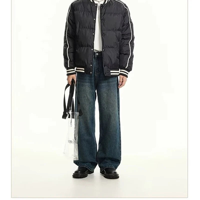 Men Classic Straight Leg Casual Jeans Male Brand Wide Leg Black Denim Pants Simple Vintage Outside High Street Denim Trousers
