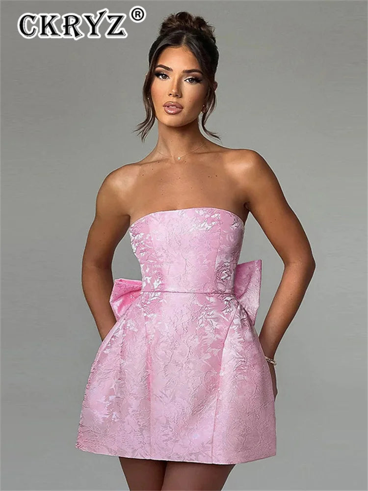 Ladies Summer Evening Birthday Party Dress Women Sleeveless Backless Bow New Fashion Mini Dresses Club Streetwear Woman Clothes