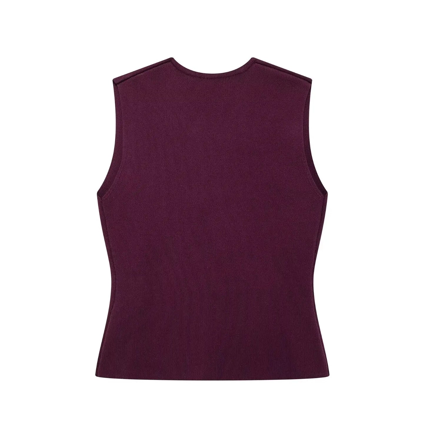 TRAFZA 2025 Women Skirt Set Wine Red Knitted V-Neck Sleeveless Slim Vest +Solid High Waist Zipper Patchwork Long Skirt Street