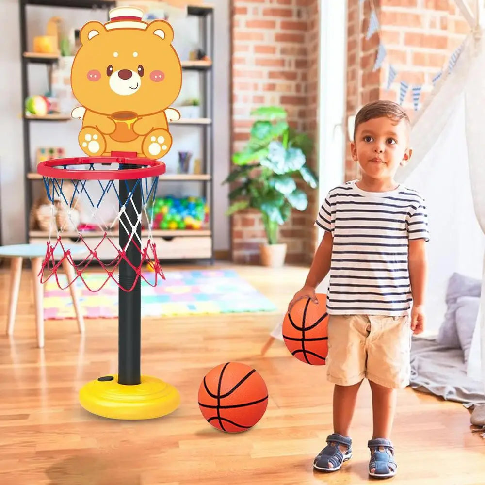 Basketball Hoop for Kids Adjustable Small Basketball Goal Cartoon Bear Shape Basketball Board Stand Indoor Game Sport Toy