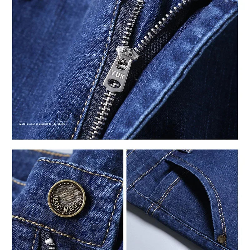 Fashion Men Jeans Stretch Straight Leg Casual Slim Fit Denim Pants Male Brand Luxury Design Business Classic Trousers Large Size