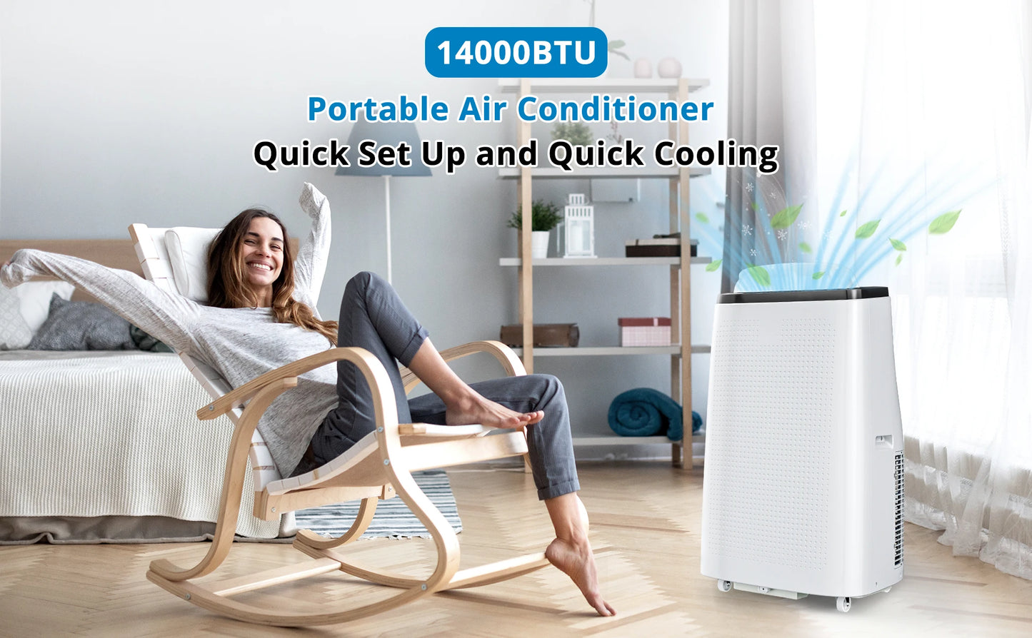 Portable Air Conditioner 14000 BTU Cool Up to 750 Sq.Ft 3-in-1 AC Unit Dehumidifier Fan Remote Control 24Hrs Timer for Home