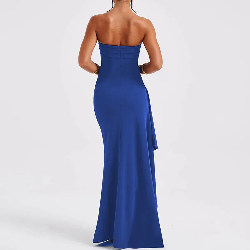Ladies Summer Ruffle Side Slit Fashion Evening Party Dress Women Sleeveless Backless Tube Maxi Dresses Club Streetwear Outfits