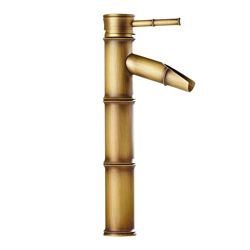 European Antique Bathroom Faucet Brass Basin Faucets Tap Tall Bamboo Hot Cold Water Kitchen Outdoor Garden Taps grifo lavabo