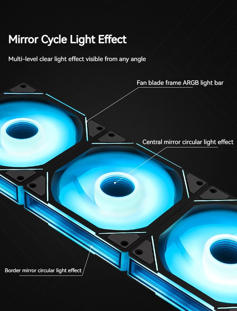 TEUCER 1PCS JM-1 PC Cooling Fan ARGB Mirror Cycle Light Effect 800-2000RPM PWM Water Cooling 360mm Cooler Fan