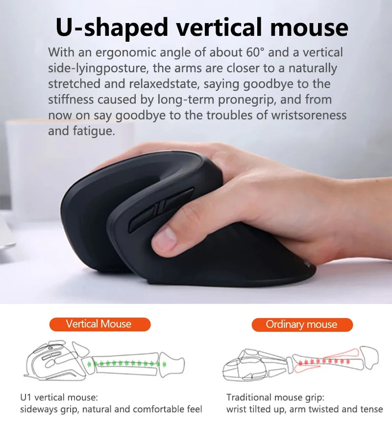 Warvank U1 Vertical Wireless Mouse Quiet Noise Reduction Comfortable Hand Feel Laptop Computer Home Office General