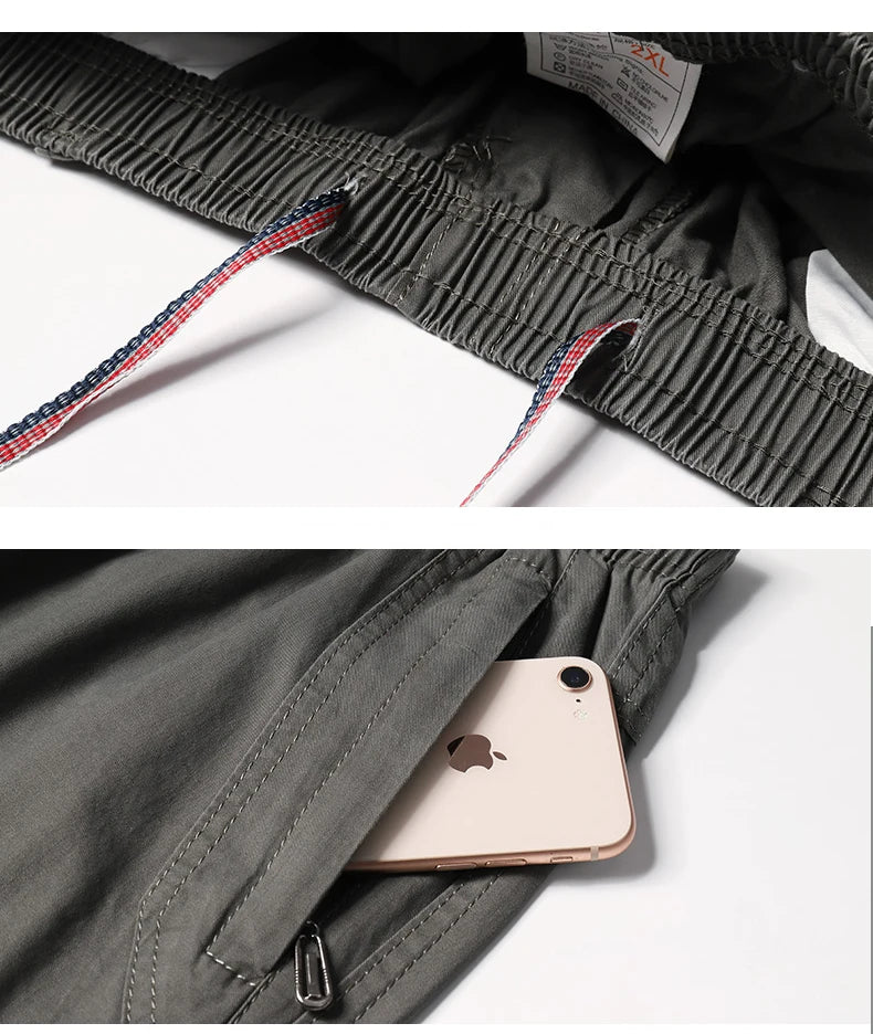 Mens Casual Pants With Zipper Pockets Cotton High Quality 2023 Summer Autumn Stretchable Waist Sports Work Utility Trousers