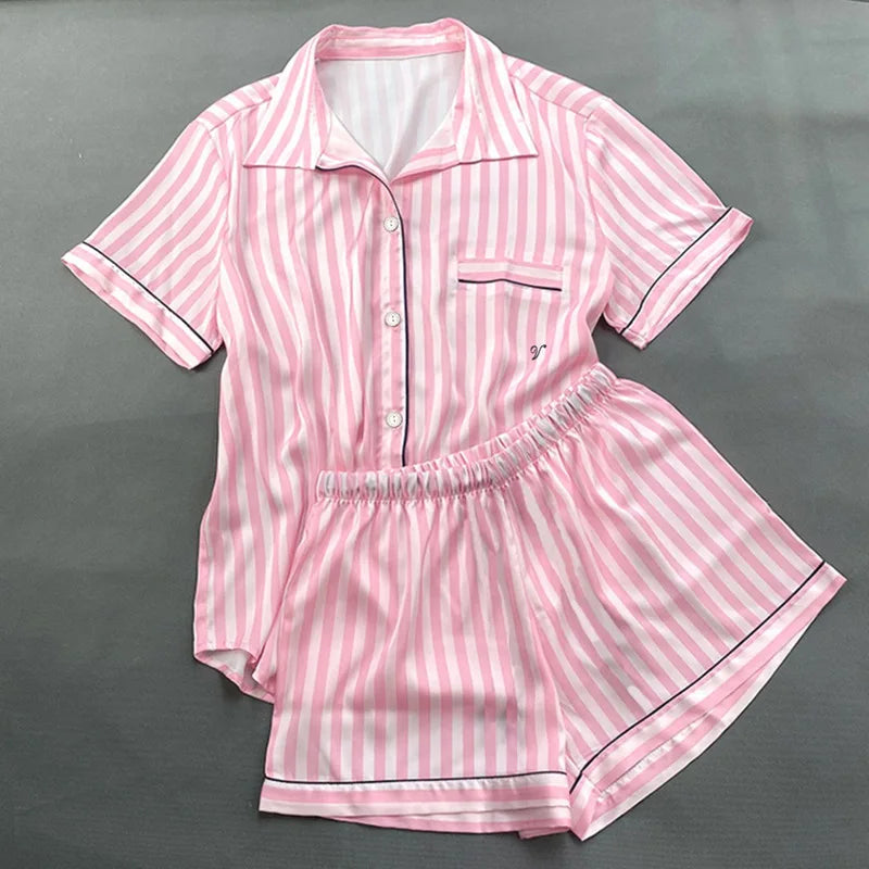Spring Summer Ladies Faux Silk Polyester Elegant Women Pajama Sets Sexy Satin Homewear Luxury Pyjamas Female Sleepwear Fashion 1