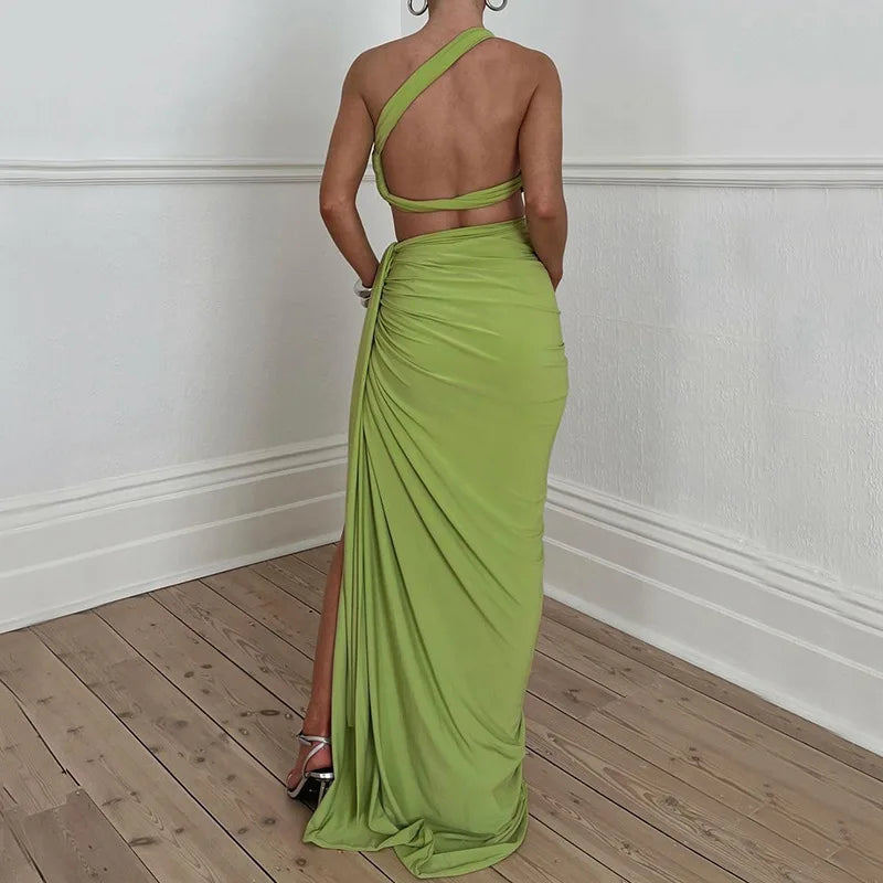 Ladies Summer 2 Pieces Set Women Sleeveless Backless Strap Spit Crop Top Side Slit Slim Long Skirt Evening Party Club Streetwear
