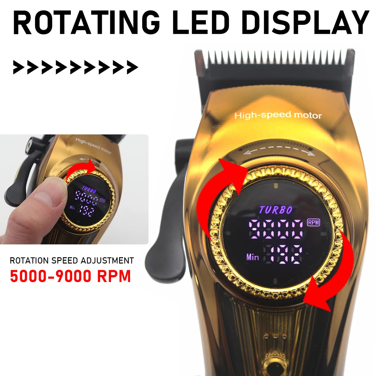 9000RPM 10W Kemei KM-1691 Professional Hair Clipper for Men LED Display Rotation Adjustment Hair Cutting Machine Hair Trimmer
