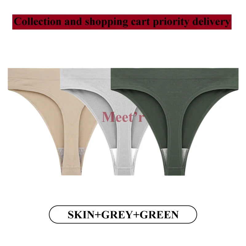 Meet'r 3Pcs/Lot Sexy Women Breathable Thong Low-waist High Elasticity Panties Underwear Breathable G String Temptation Lingerie