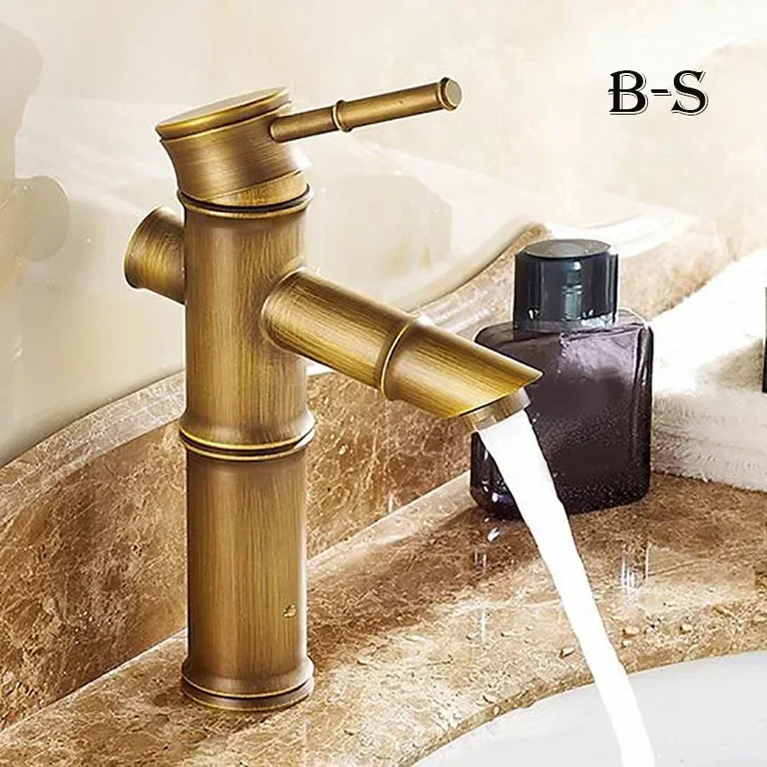European Antique Bathroom Faucet Brass Basin Faucets Tap Tall Bamboo Hot Cold Water Kitchen Outdoor Garden Taps grifo lavabo