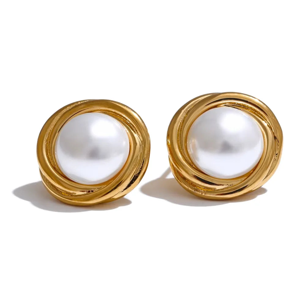 NiNice Earrings Vintage Stainless Steel Imitation Pearl Flower PVD Plating Popular Jewelry Gifts New Wholesale