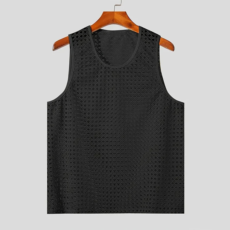 New American Style Fashion Men Tops Popular Vacation Hollow Out Mesh Vests Sexy Casual Sleeveless Tank Tops S-2XL 2025 Summer