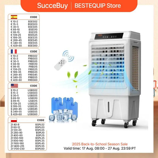 SucceBuy Evaporative Air Cooler Oscillating Swamp Cooler with Adjustable 3 Speeds and 12 H Timer Portable for Indoor Outdoor Use