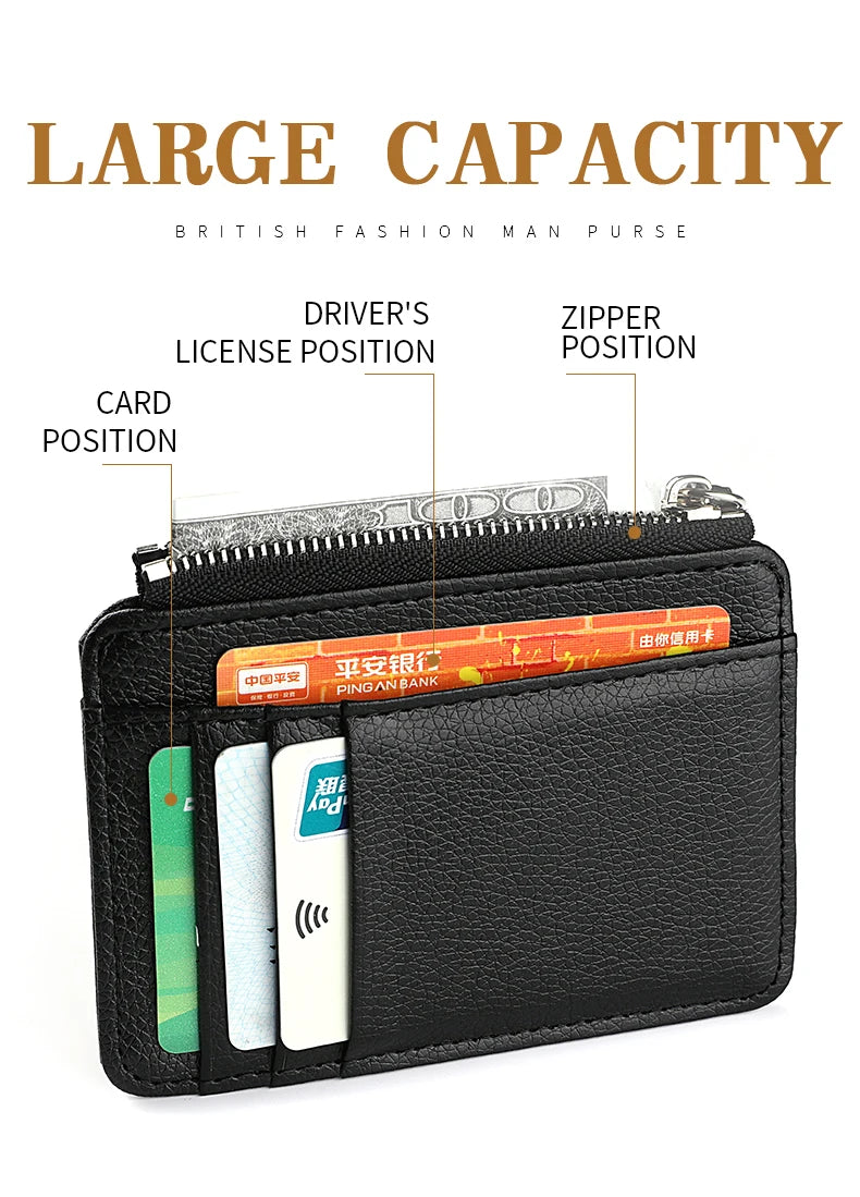 Ultra-Thin Mini Multi-Slot Credit Card Holder for Women PU Leather Zipper Wallet Compact Card Case Ladies' Organizer