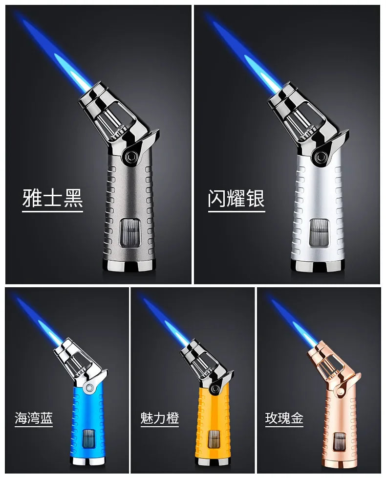 New Windproof Inflatable Lighter Metal Visible Window Jet Flame Turbine Outdoor Lighter Cigar Barbecue Camping Tool