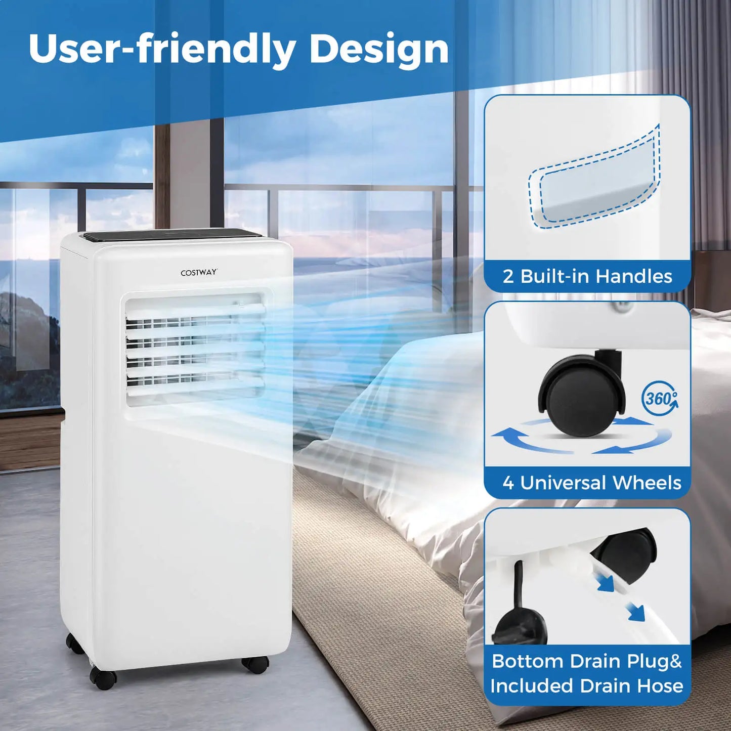 8000 BTU Portable Air Conditioner 3 in 1 Air Cooler w/ Fan & Dehumidifier