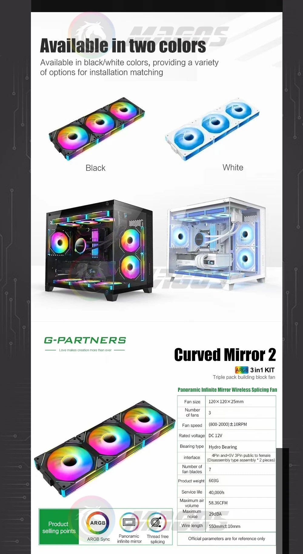 Infinity Mirror Uni Fan 3 in 1 Kit, ARGB Light Effect Forword Reverse Blade, PC Gamer Cabinet Water Cooling Silent Mute Radiator