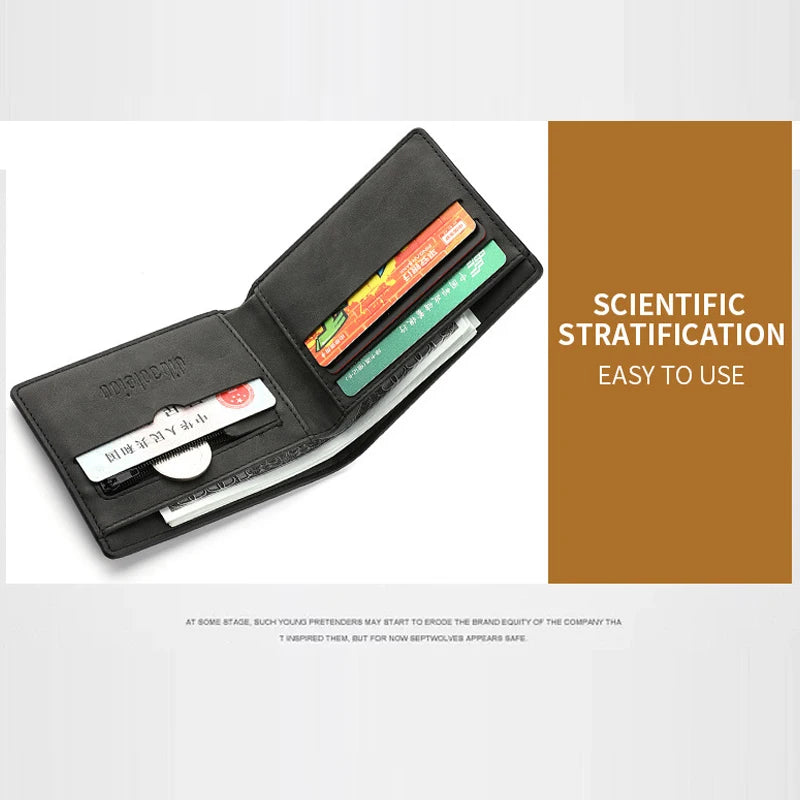 Men's Genuine PU Leather Wallet - Short Vintage Zipper Design with Money Clip, Soft Business Wallet for Students