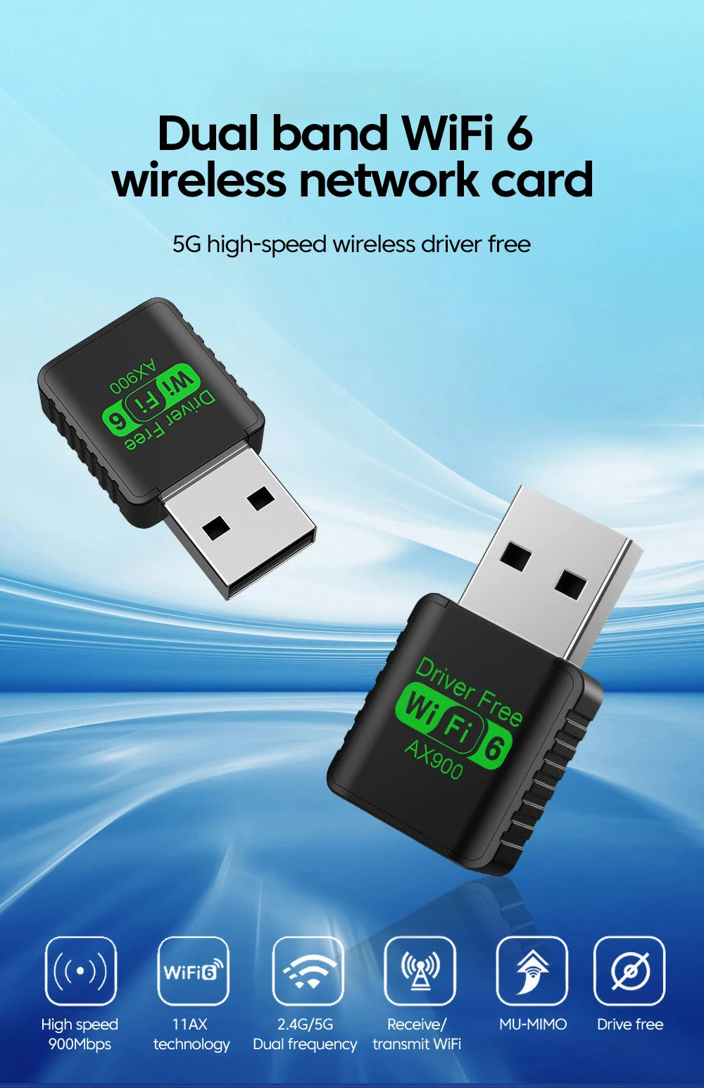 WiFi 6 AX900 Bluetooth 5.4 WiFi USB Adapter Wireless Network Card 2.4G&5GHz Wlan Receiver Signal Receiver For PC/Laptop Win10/11