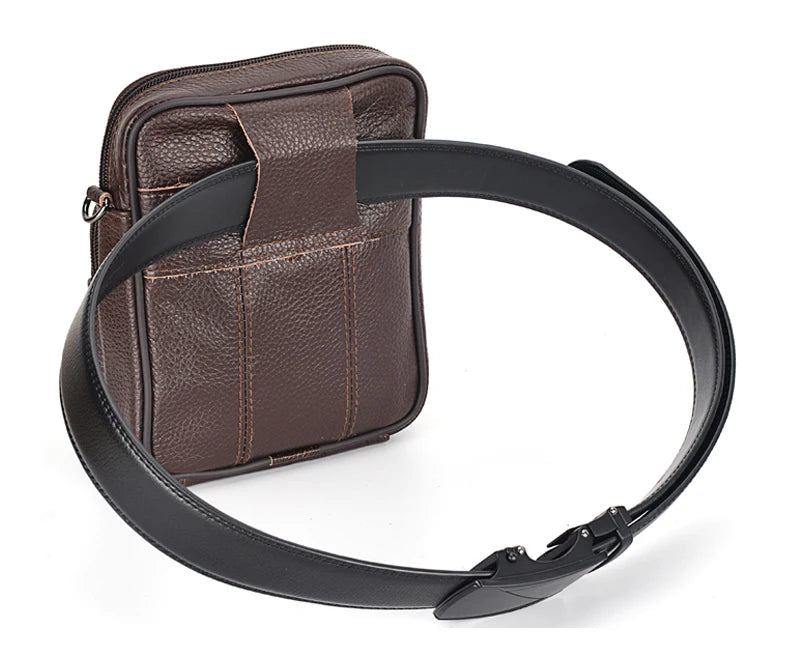 Men's Genuine Leather Crossbody Bag High Quality Zipper Pocket Retro Business Messenger Bag for Men