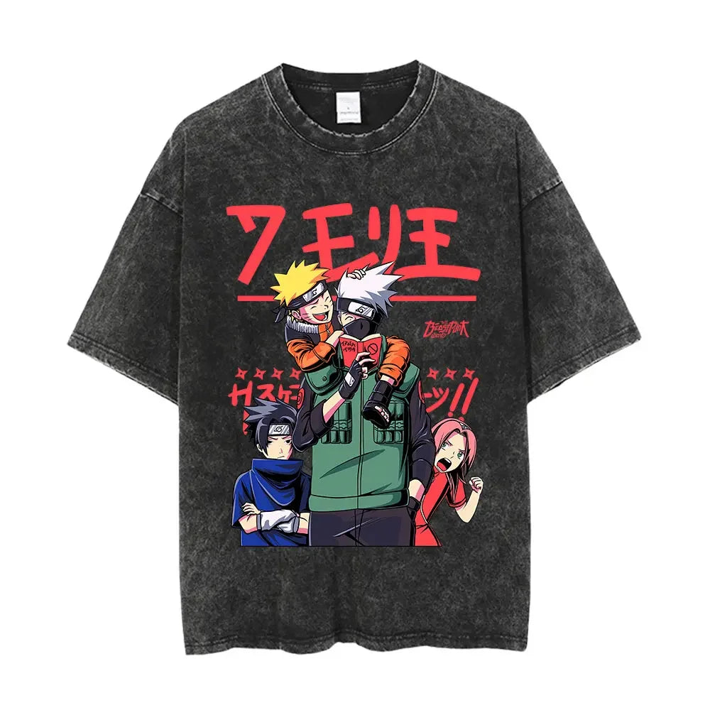 Men Washed Anime Naruto Print T Shirt Hip Hop Streetwear T-Shirt Harajuku Cotton Short Sleeve Casual Tshirt Summer Tops Tees