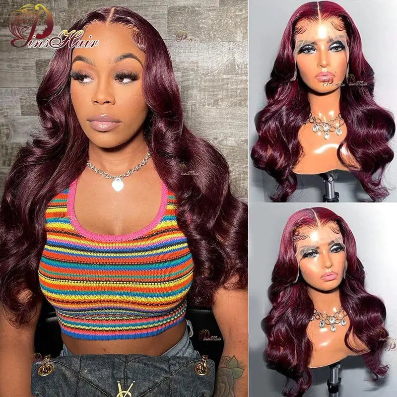 Burgundy Color Lace Front Human Hair Wigs Pre Plucked Body Wave 13X4 Lace Front Wig Human Hair for Women Remy Lace Front Wig 180