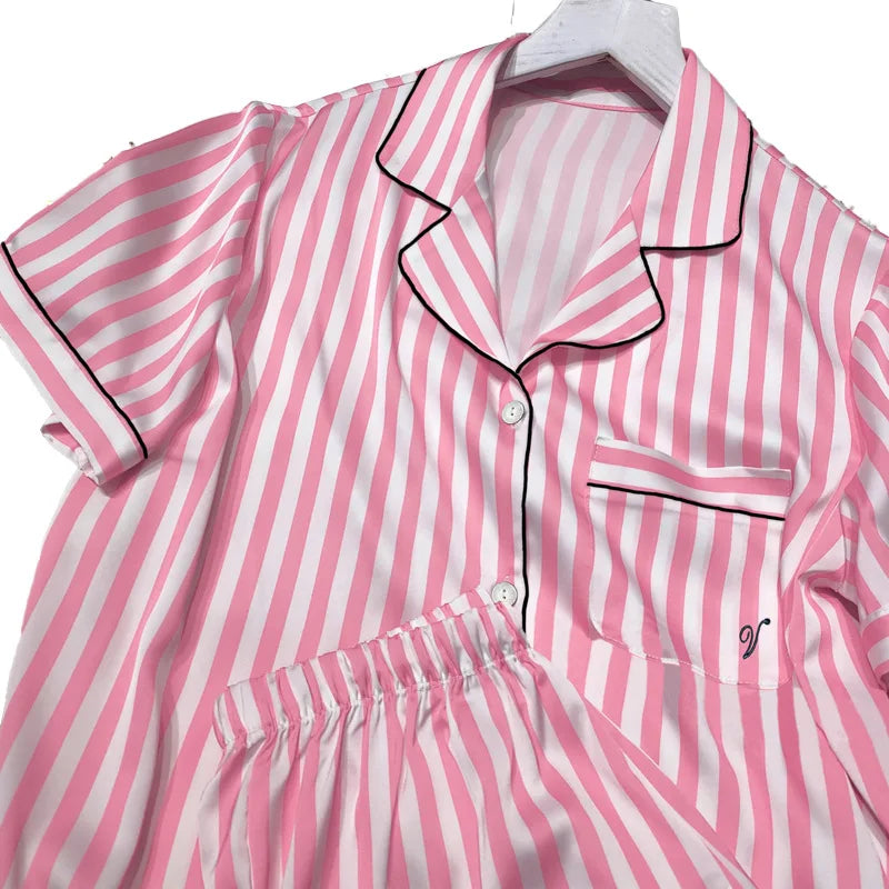 Spring Summer Ladies Faux Silk Polyester Elegant Women Pajama Sets Sexy Satin Homewear Luxury Pyjamas Female Sleepwear Fashion 1