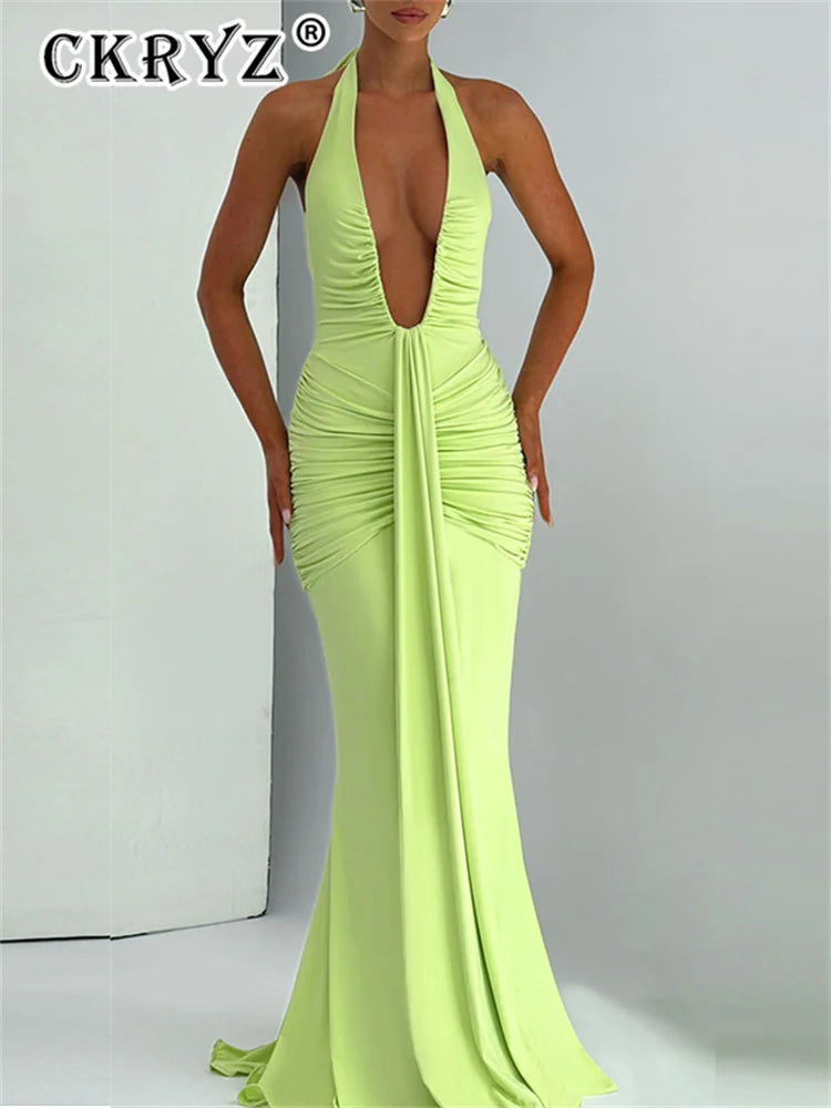 Ladies Summer Elegant Evening Party Dress For Women Sleeveless Backless Halter Sexy Long Dresses Woman Clothes Birthday Clubwear