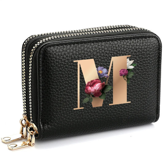 Women's Credit Card Holder Wallet, Fashionable Double-Zipper Letter Printed multi-slot Credit Card And Coin Wallet for Women