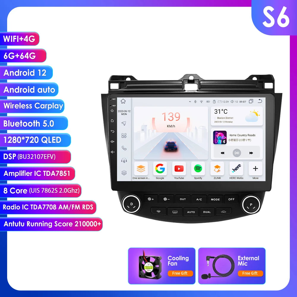 Carplay Android Car Radio For Honda ACCORD 7 2003-2007 Multimedia player GPS Navi Stereo 7862 Autoradio 2din Diesel screen 4G BT