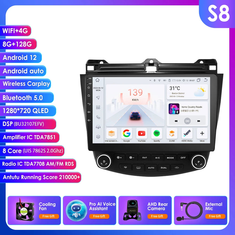 Carplay Android Car Radio For Honda ACCORD 7 2003-2007 Multimedia player GPS Navi Stereo 7862 Autoradio 2din Diesel screen 4G BT
