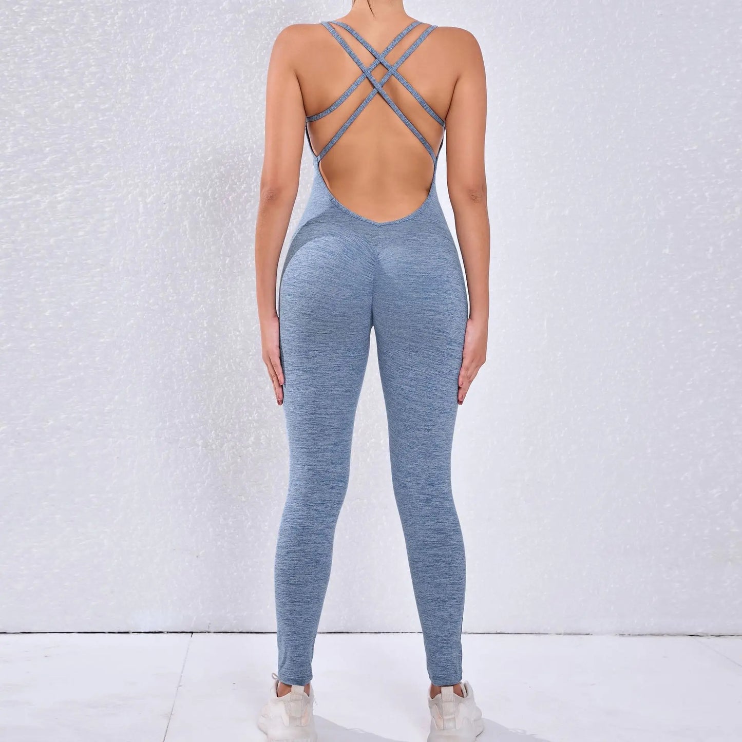 Sexy Backless Bodycon Scrunch Jumpsuit Raises Butt Women Dance Fitness Overalls for Women Sleeveless Yoga Sport Jump Suit Black
