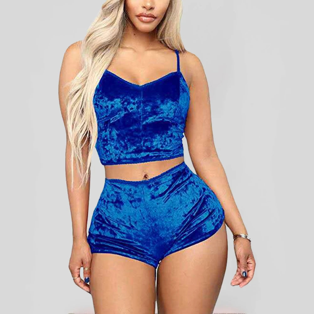 Women Summer Sexy Nightwear V-neck Lingerie Suspender Sleepwear Underwear Crop Tops Shorts Pajamas Set Solid Ladies Nightgown