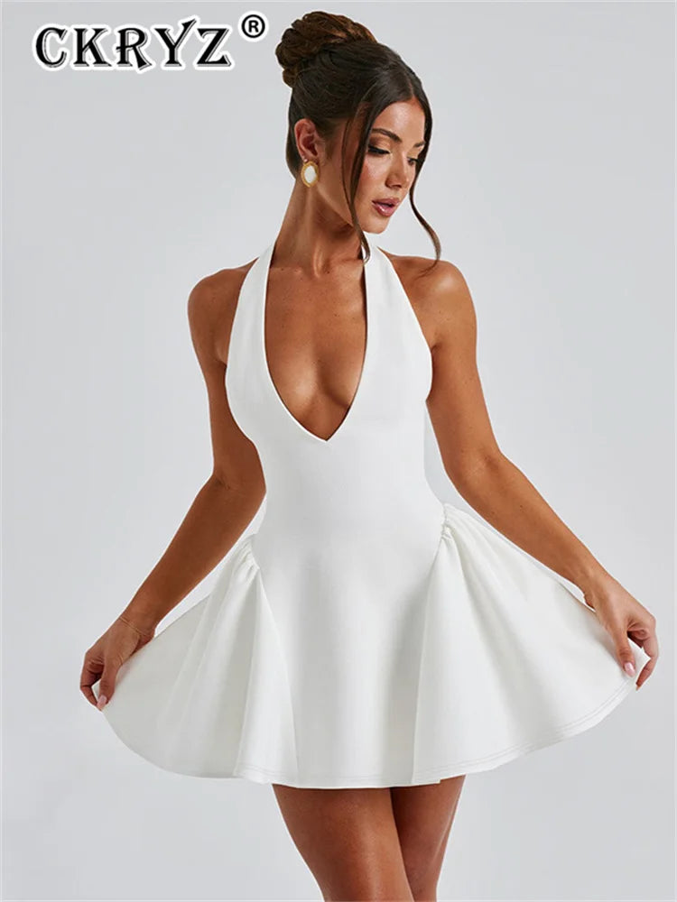 Ladies Summer Elegant Evening Party Dress Women Sleeveless Backless Halter Sexy Mini Dresses Night Club Streetwear Female Outfit