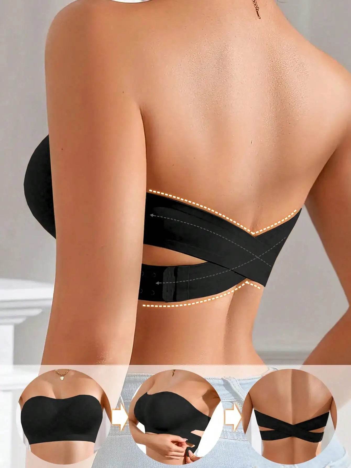 Women's Seamless Strapless Bra Sexy Side Closure Bra Seamless Criss Cross Back Solid Wireless Bralette Soft Chest Pad Comfy Bra