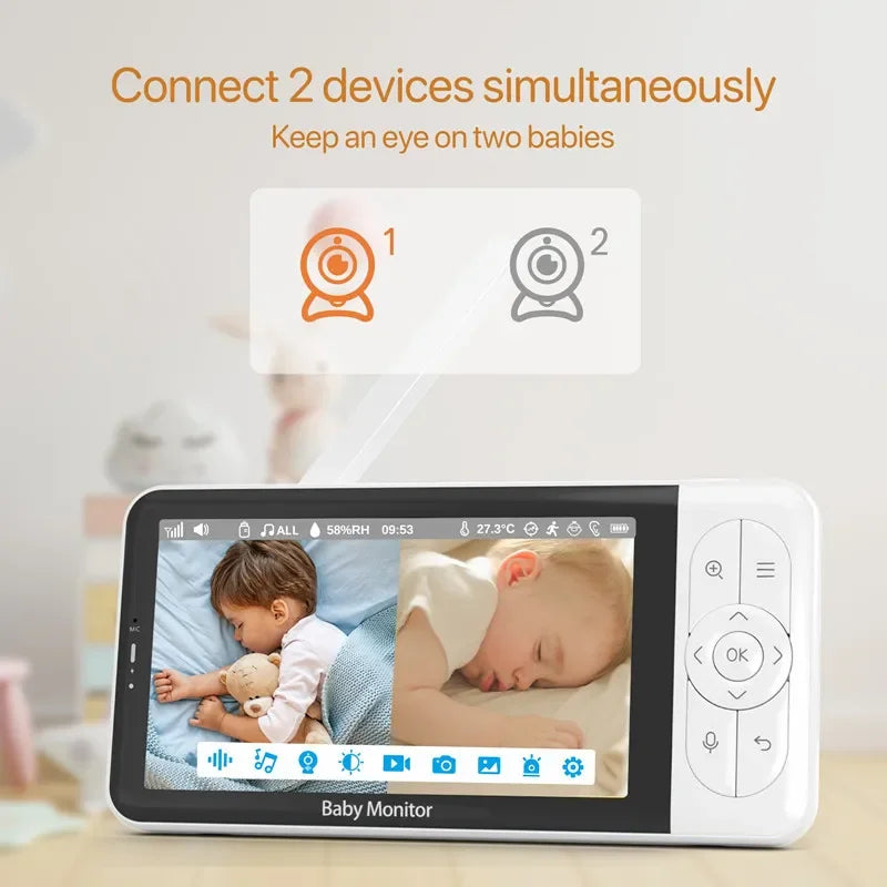 Tuya Smart Wireless Video Baby Monitors 5" 1080P Display Temperature Detection APP View Control Baby Nanny 2-Way Audio Baby Cam