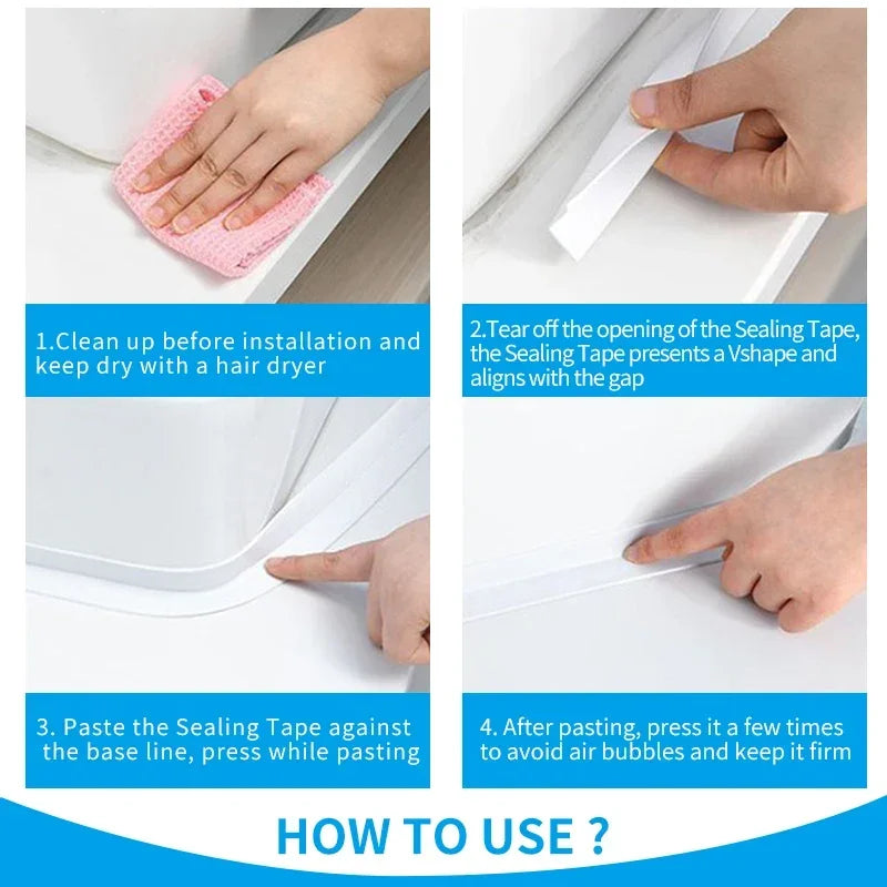 2.2x3.2mPVC Sealing Strip Tape For Bathroom Bath Toilet Kitchen Caulk Tape Self Adhesive Waterproof Wall Sticker Mold Proof Tape