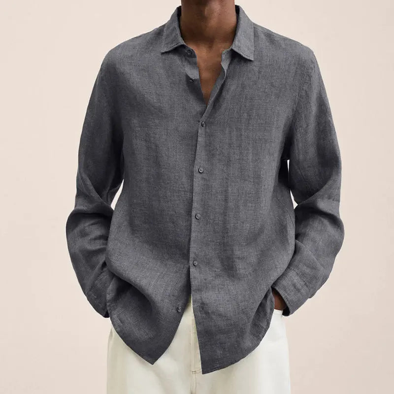 Oversized S-5XL Men Cotton Linen Blouse Tops Summer Spring Turn Down Collar Long Sleeve Office Work Blouse Shirts SZE-ST22071