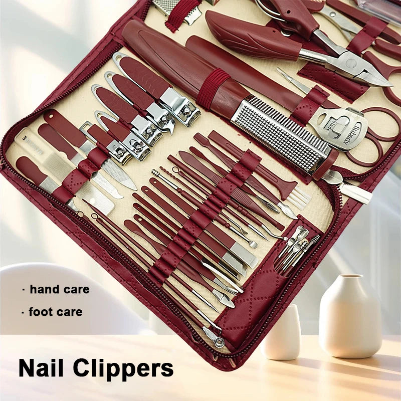 Manicure Stainless Steel 42 in 1 Travel kit Diamond Pattern Zipper Large Eagle Mouth Pliers Pedicure Knife idea gift
