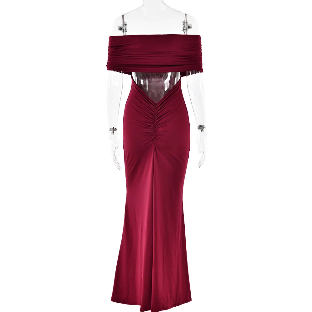Ladies Summer Off Shoulder Fashion Evening Party Dresses For Women Strapless Backless Ruched Maxi Dress Birthday Clubwear Outfit