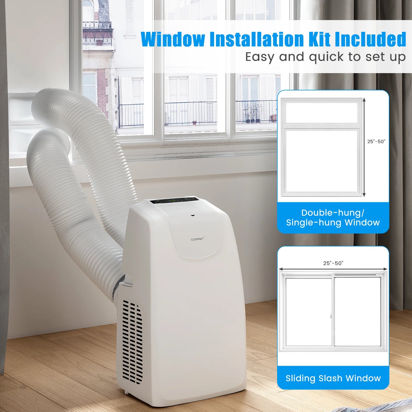 12,000 BTU Dual Hose Portable Air Conditioner 3-in-1 AC Unit w/ Remote Control