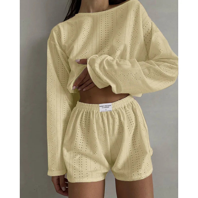 Women Fashion Slim Pajamas Set Two-Piece Suits Sleepwear Loungewear Solid Pajama Ladies Pijama Homewear Soft Leisure Nightwear