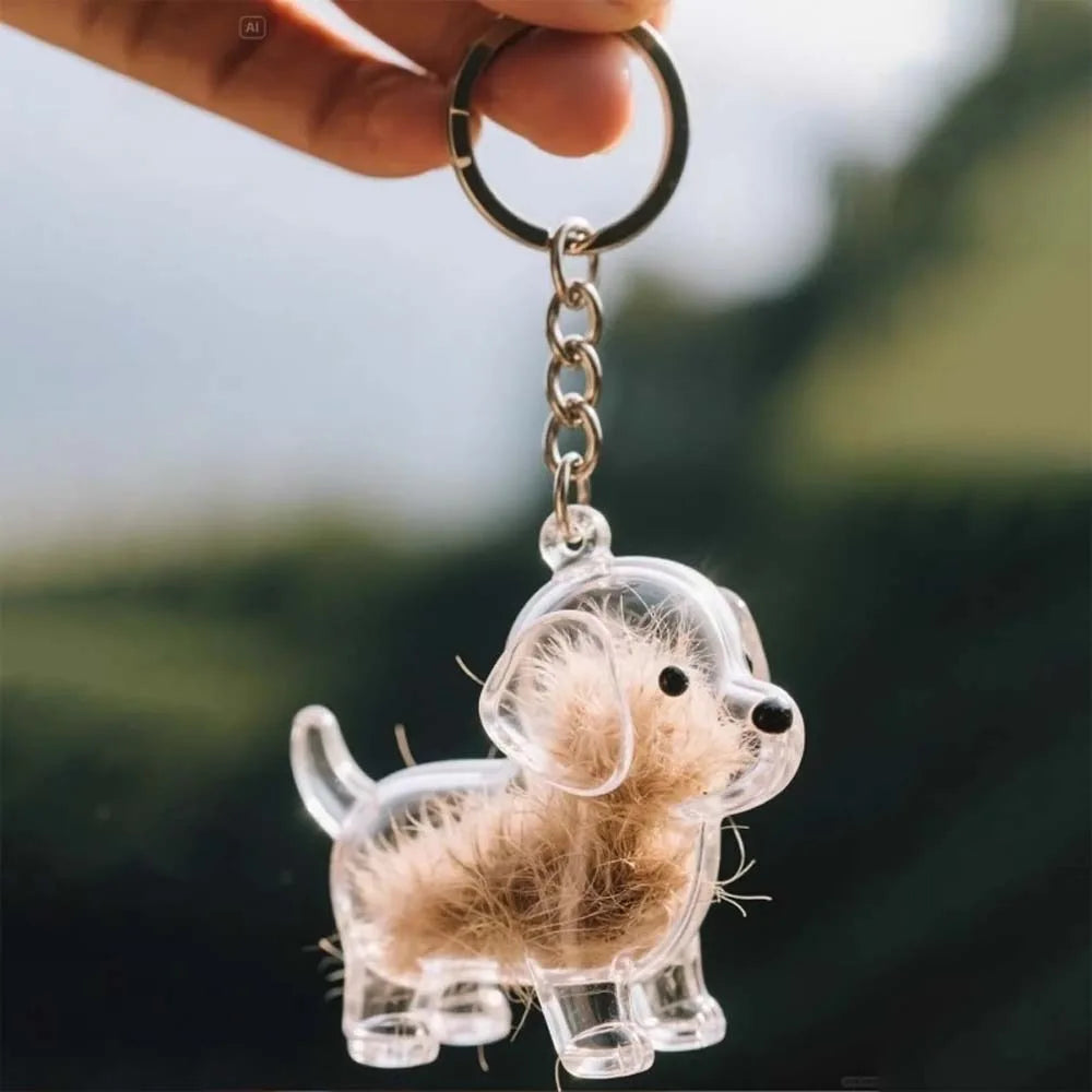 Cartoon Dog Shape Dog Hair Storage Box Transparent Hair Grooming Pet Hair Keychain DIY Handmade Keyring Puppy Pendants Backpack
