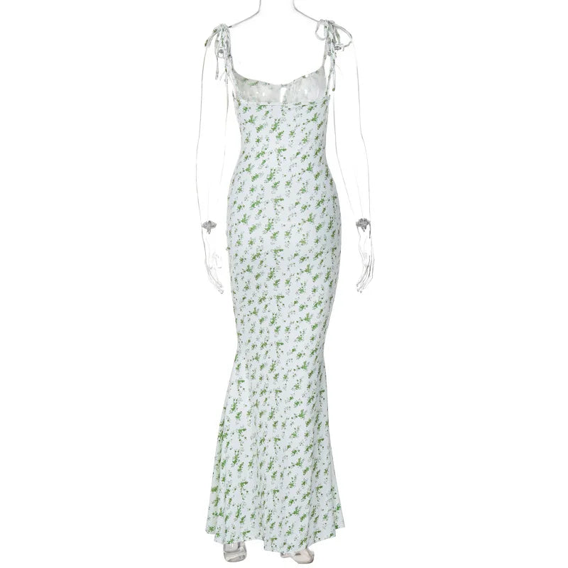 Ladies Summer Floral Print New Fashion Evening Party Dress Sleeveless Backless Sexy Long Dresses Woman Clothes Birthday Clubwear