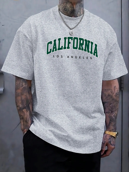 Summer Men's 100% Cotton Casual Sports Loose Large california letter Printed