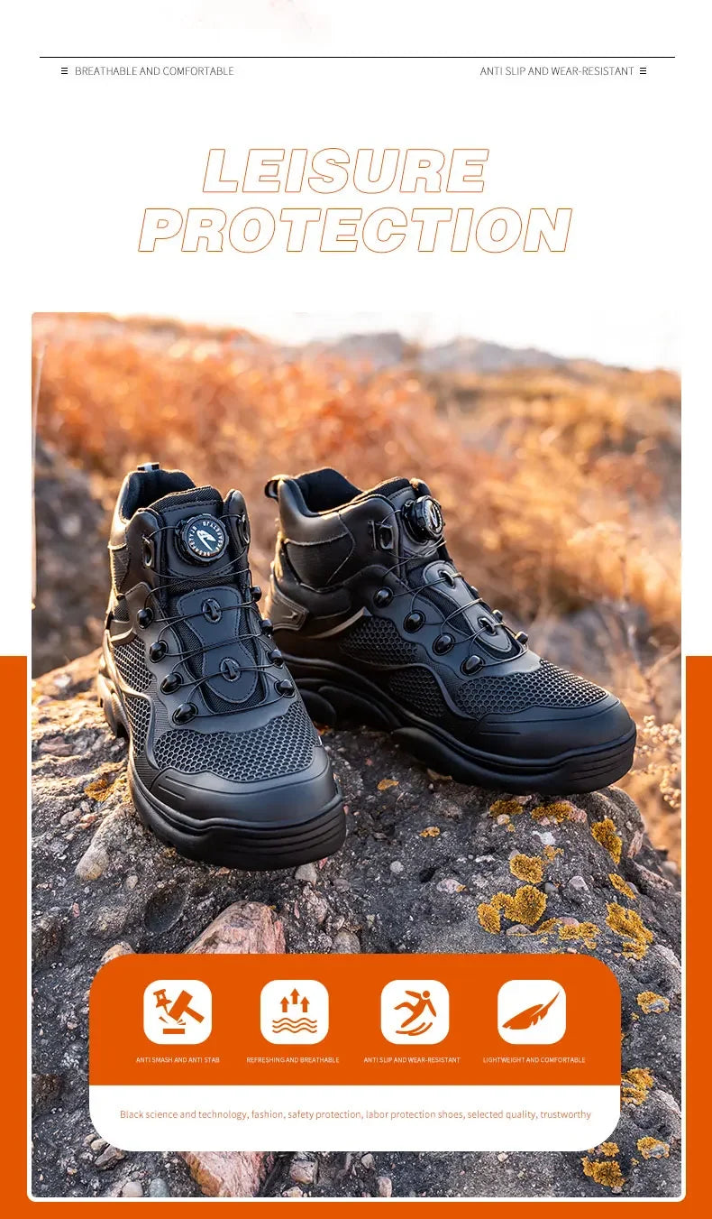 Rotary Buckle Work Boots Safety Steel Toe Shoes Men Breathable Safety Shoes Brand Indestructible Shoes Puncture-Proof work Shoes